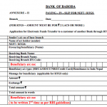 Bank of Baroda NEFT Form, BOB RTGS