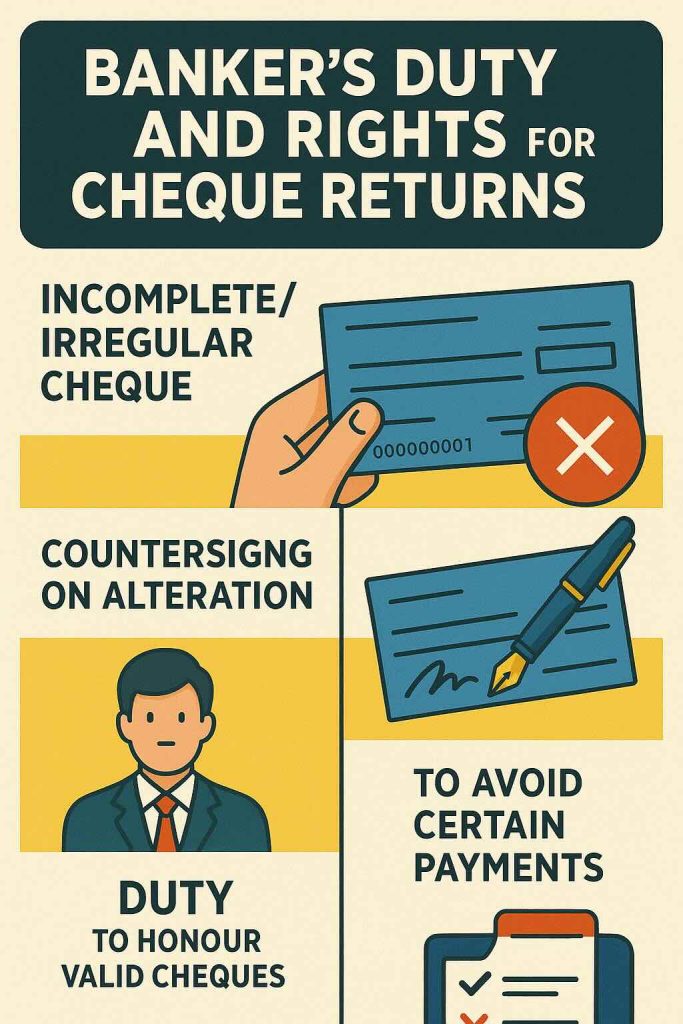 Banker's Duty and Rights for Cheque Returns