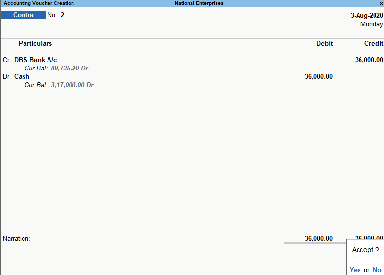 Contra Entry Double Entry Mode Tally 1 How to Pass Contra Entry in Tally Prime
