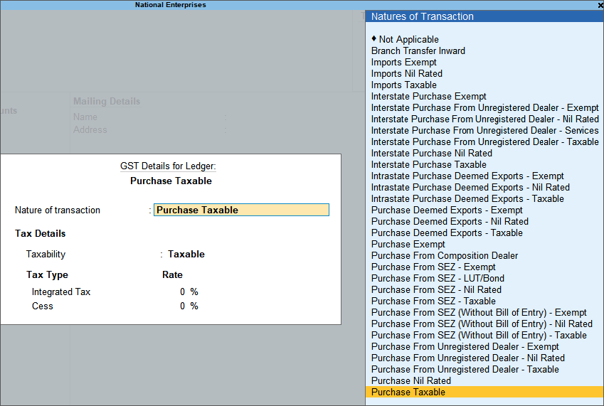 Nature Of Transaction For Purchase Ledger Tally How to Pass Purchase and Sale image 2