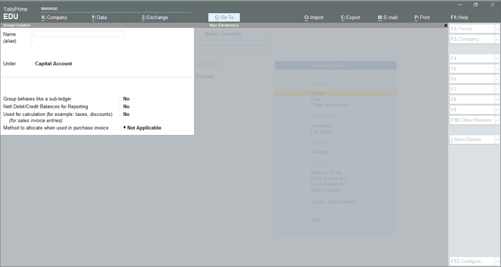 Create Group How to create Groups in Tally image 1