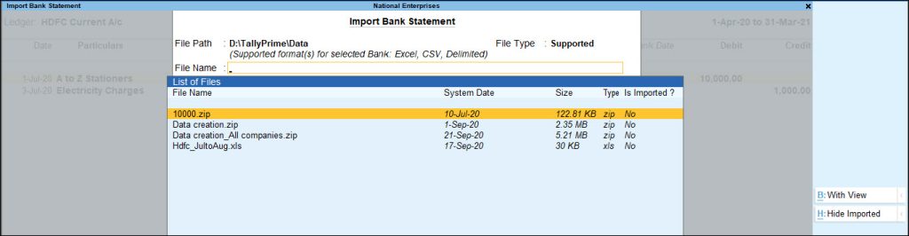 Bank Reconciliation Import Bank Statement Tally How to use BRS