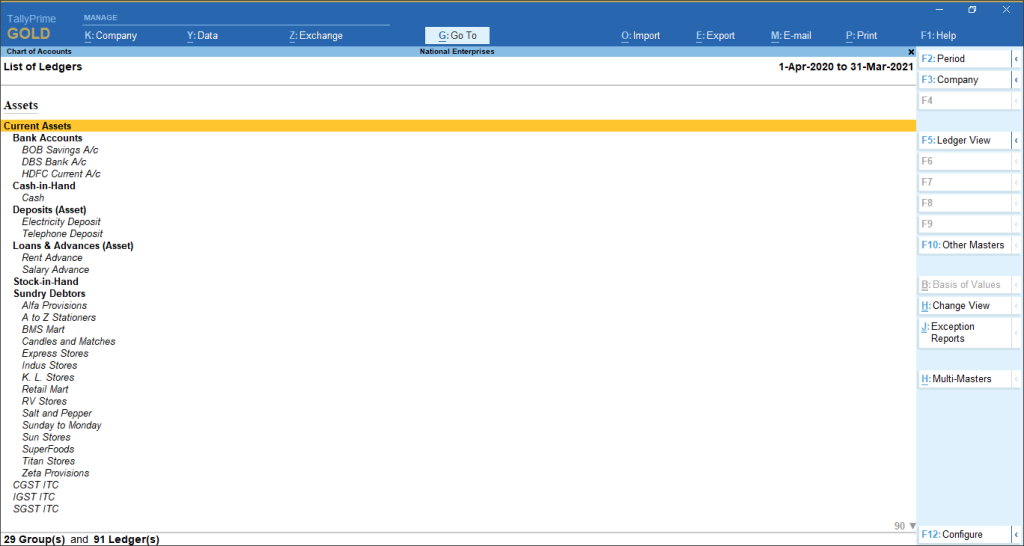 Chart Of Accounts Ledgers Tally Opening Balance in Tally image 1