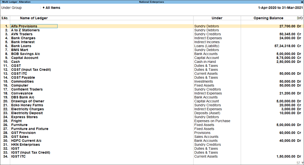 Chart Of Accounts Ledgers Opening Balance Tally 1 Opening Balance in Tally image 2